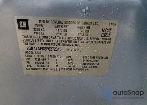 2015 Chevrolet Equinox Ls from USA, damaged, VIN 2GNALAEK8F6272315